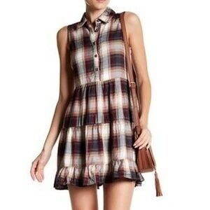 Y2K Plaid Ruffle Shirt Dress Brown / cream - Size large